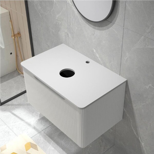760x465mm White Bathroom Wall MDF Vanity Storage Drawer Cabinet White Stone Counter Top