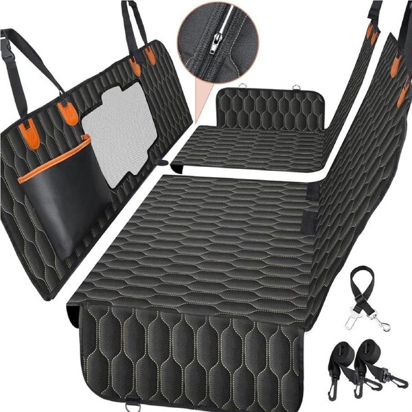 Dog Car Seat Covers with Mesh Window,Dog seat Cover with Side Flap for Cars, Trucks, and Suv's - Waterproof & Nonslip Pet Seat Cover for Backseat, Oxford