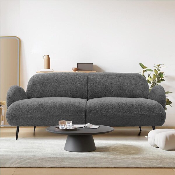 Levede 3-Seater Boucle Sofa Sherpa Fleece Couch 188cm in Length, 250kg Capacity, Grey