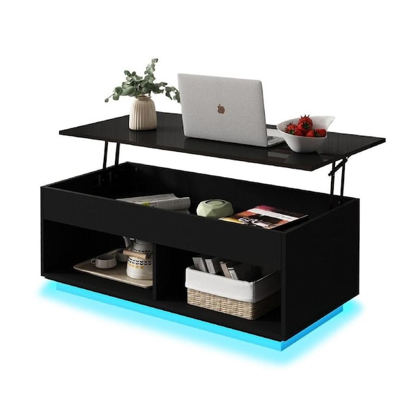 Lift Top Coffee Table Cocktail Sofa Tea Dining Desk with LED Lights Storage Work Center Cafe Living Sitting Room Furniture
