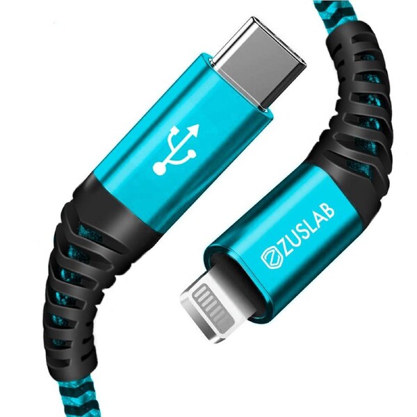 [1M+2M] ZUSLAB PD18W Lightning to USB-C Type-C Fast Charging Charger Cable for iPhone 14 13 12 11 Pro XS Max Mini XR SE - Blue