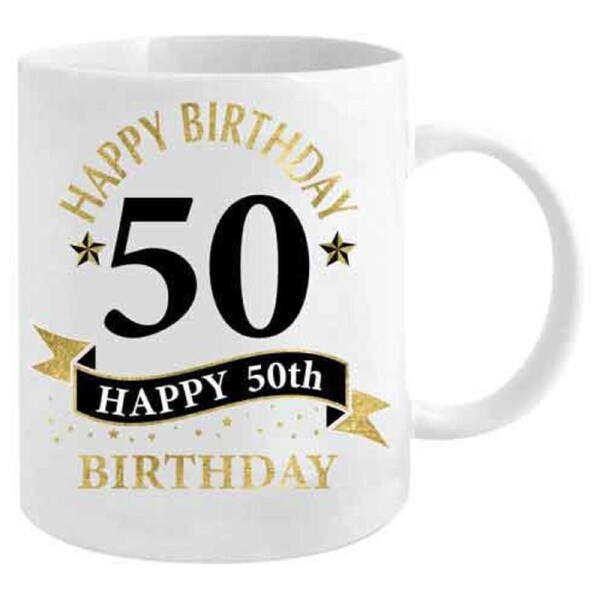 50th Birthday White & Gold Mug