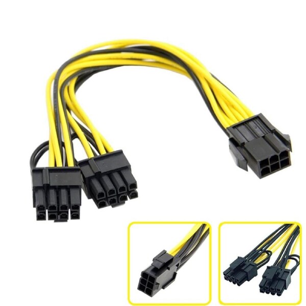 [ADA-GEN-6PT2X8P] GPU Graphics Card Power Cable PCI-E PCIE 6p Female to 2 Port Dual 8pin 6+2p Male