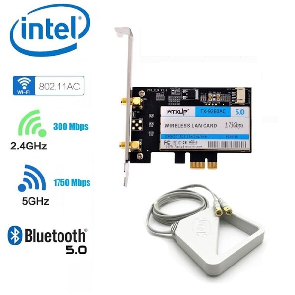 [9260NGW.WTX] Intel 9260 Dual-Band 802.11ac 1730Mbps +Bluetooth 5 PCIe Desktop Wifi Card WTXUP