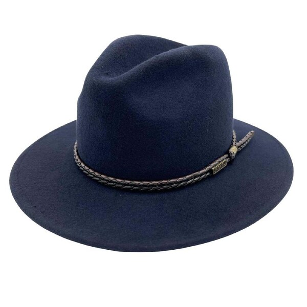Jacaru Australian Wool Fedora Hat Outback 100% Wool Crushable Travel - Navy XXL