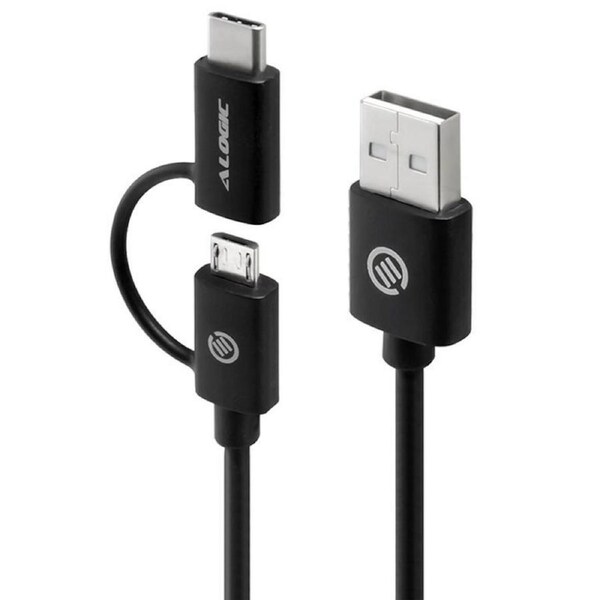 [U2CMC-01BLK] Alogic 1m USB 2.0 USB-A to USB-C & Micro USB-B Cable Charge & Sync