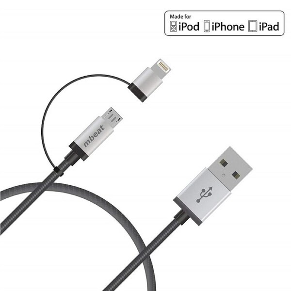 [ICAB21-1S] mbeat 1m Lightning and Micro USB Data Cable - 2 in 1 - MFI Certified