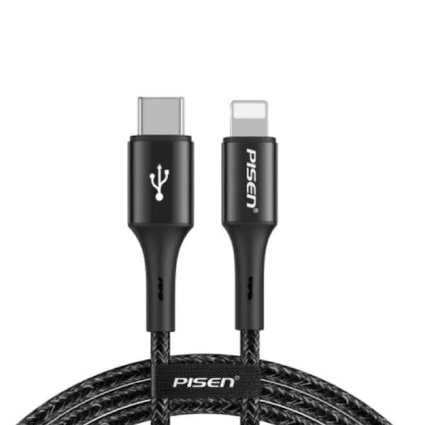 [6.90296E+12] Pisen 1.2m Braided Lightning to USB-C PD Fast Charge Cable Black -Supports