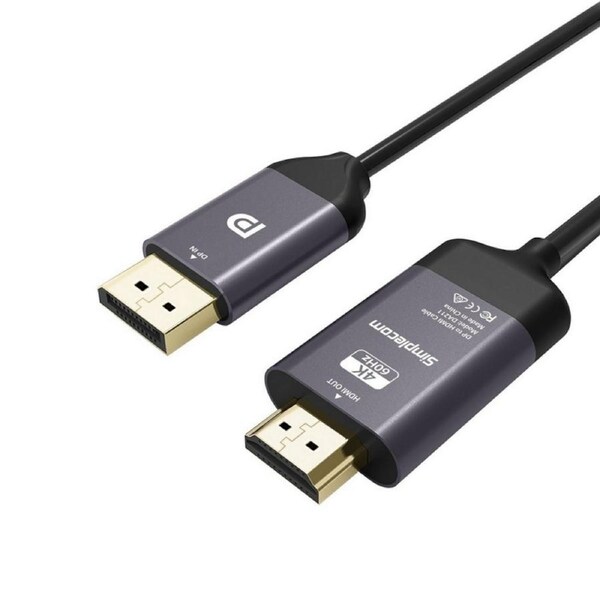 [DA211] Simplecom 2m Active DisplayPort to HDMI 2.0 Cable 4K@60Hz - Grey/Black