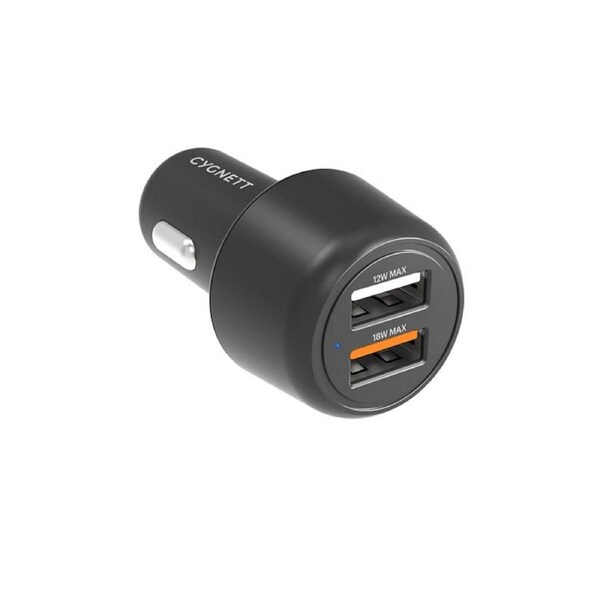 [CY3680CYCCH] Cygnett CarPower 30W Dual Port Car Charger Black 2xUSB-A12W & 18W QC 3.0