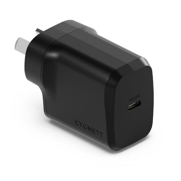 [CY4733PDWCH] Cygnett PowerPlus 20W USB-C PD Fast Wall Charger Black Palm-Size, Portable