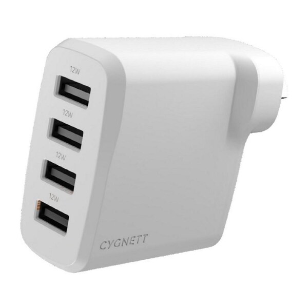 [CY4768PDWCH] Cygnett PowerPlus 24W Multi Port USB-A Wall Charger White, 4xUSB-A 12W, Compact