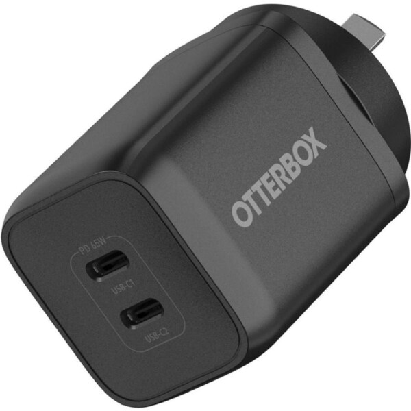 [78-81354] OtterBox 65W Dual Port USB-C Type I PD Fast GaN Wall Charger Black 2x USB-C