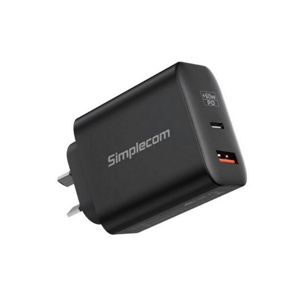 [CU265] Simplecom Dual Port PD 65W GaN Fast Wall Charger USB-C + USB-A for Phone Laptop