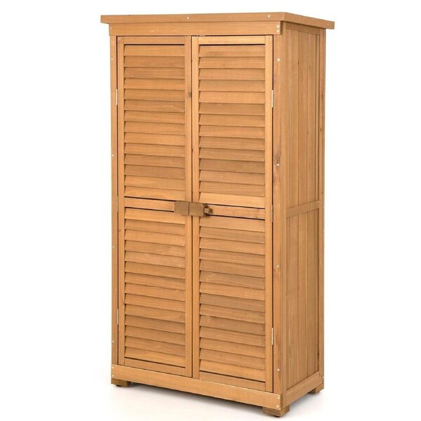 Costway 2-Door Wooden Outdoor Storage Cabinet Garden Tool Organizer Natural