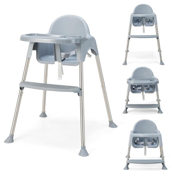 Costway 4-in-1 Foldable High Chair Convertible Feeding Booster Seat w/Removable Tray & Security Harness Grey