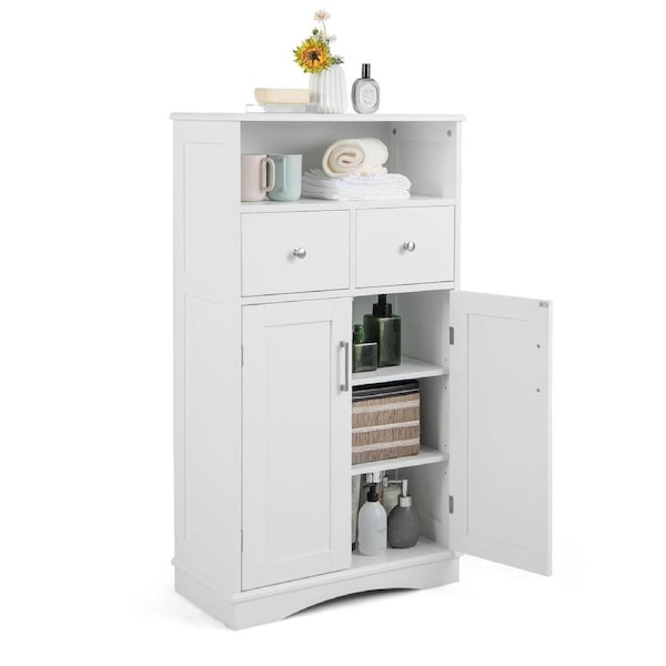 Costway 2-Door Storage Cabinet Bathroom Floor Toilet Organizer Hallway Sideboard Cupboard Console Table w/Adjustable Shelves White