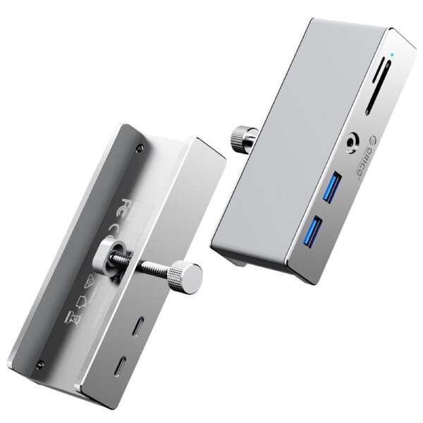 [MH5PMM-10-SV] Orico 6 Port Clamp Mounted USB Hub, USB-C/USB-A/3.5mm Port, SD/Micro SD Slot