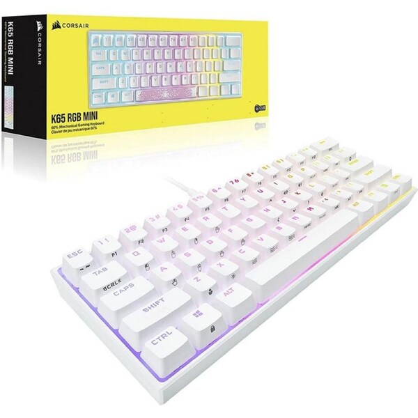 [CH-9194114-NA] Corsair K65 RGB Mini 60% Mechanical Gaming Keyboard, RGB, CHERRY MX SPEED White