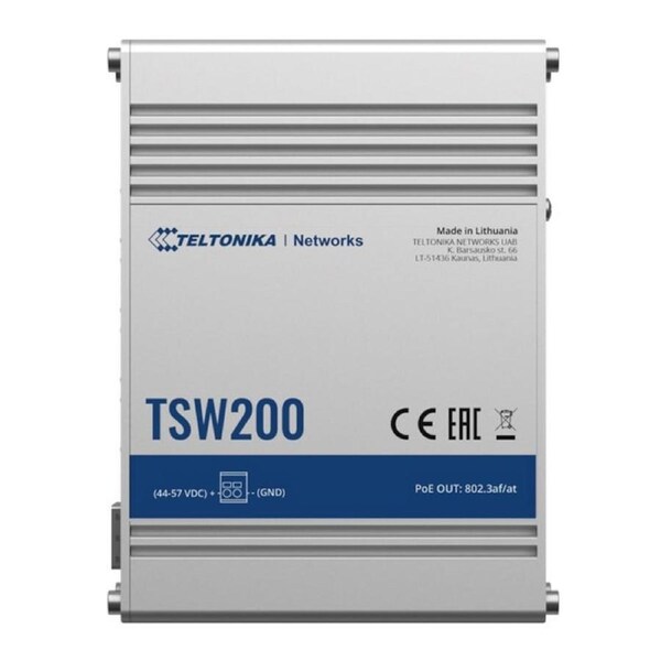 [TSW200000050] Teltonika TSW200 Industrial PoE+ Switch, 2x SFP ports, 8x PoE+ ports with