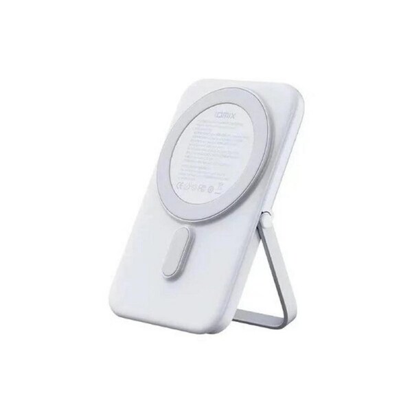 [Q5W-WH] Idmix 5000mAh 15W Portable Magnetic Wireless Power Bank with Kickstand - White