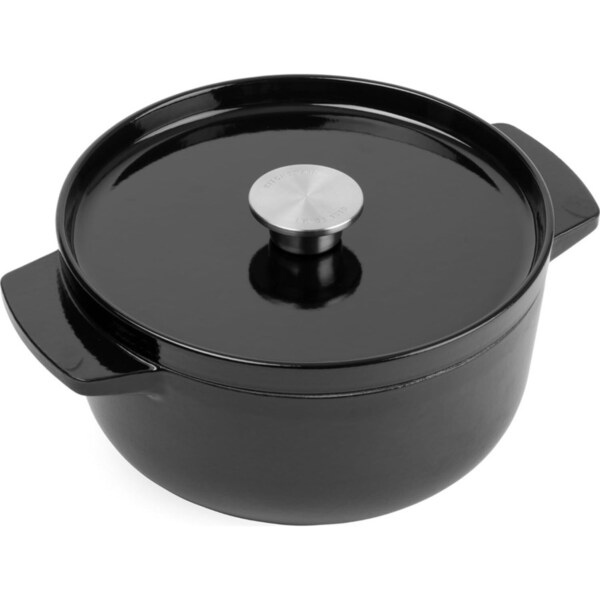 KitchenAid Cast Iron Durable Casserole Pot Home Cooking 26cm/5.2L Onyx Black