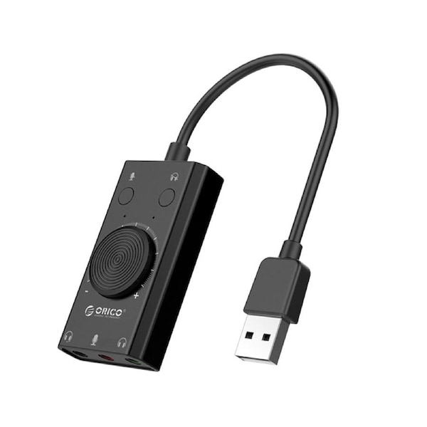 [SC2-BK] Orico SC2 10cm Driver Free USB to External Audio Sound Card With 2 Headset Port