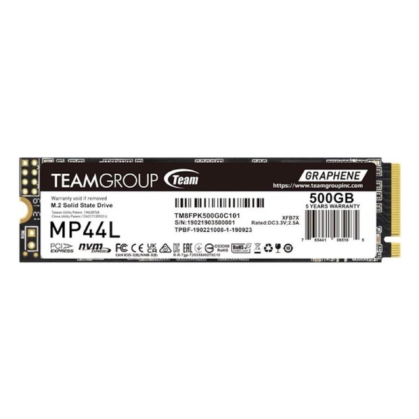 [TM8FPK500G0C101] Team MP44L 500GB SLC Cache NVMe 1.4 PCIe Gen 4x4 M.2 2280 Laptop&Desktop SSD