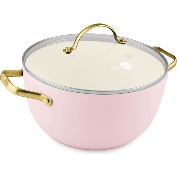 GreenPan Padova Non Stick Coated Pink Casserole Pot 24cm/4.7L Home Kitchen
