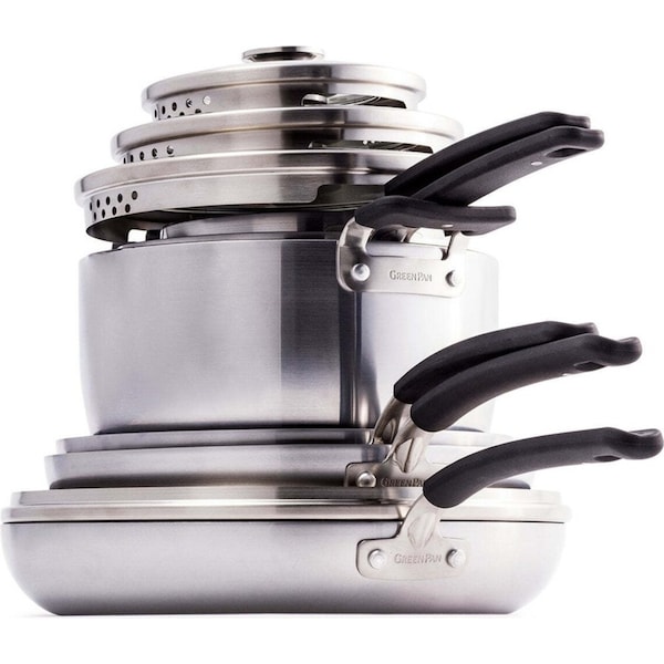 11pc GreenPan Levels Stackable Tri-Ply Stainless Steel Home Kitchen Cooking Set
