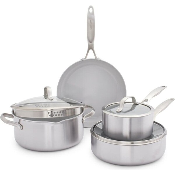 4pc GreenPan Venice Pro Tri-Ply Stainless Steel Home Kitchen Cooking Pot/Pan Set