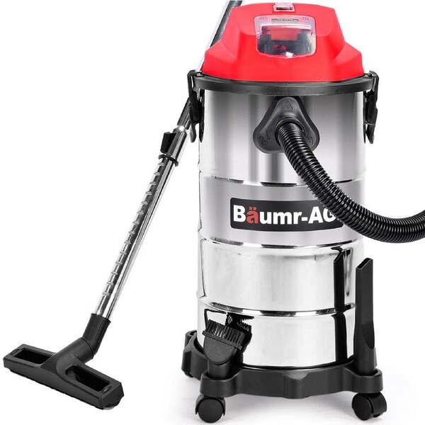 BAUMR-AG 30L Cordless Wet & Dry Vacuum Cleaner Kit, with 4Ah battery and Charger, Blower, HEPA Filter, Accessories, Stainless Steel, for Car, Home, Garage