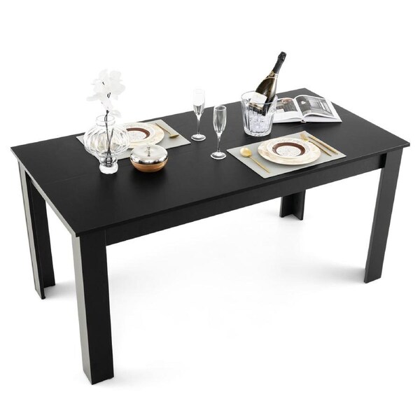 Costway 1.6m Modern Dining Table Wooden Kitchen Table Rectangular Meeting Desk Home Office Black
