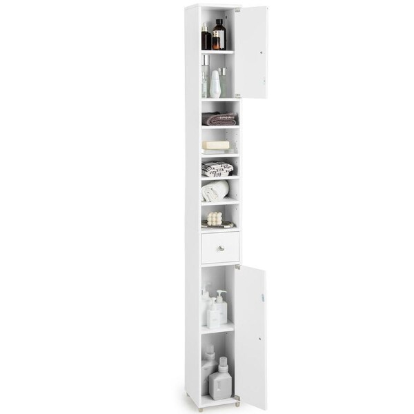 Costway 1.8m Slim Tall Cabinet Bathroom Storage Organizer Kitchen Tallboy Cupboard Sideboard w/5 Adjustable Shelves White