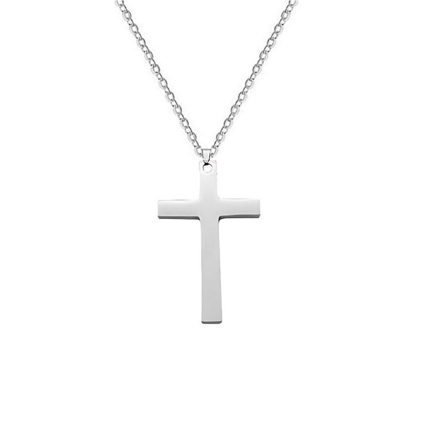 Gold-Plated Stainless Steel Mens Cross Fashion Pendant Necklace with Long Chain