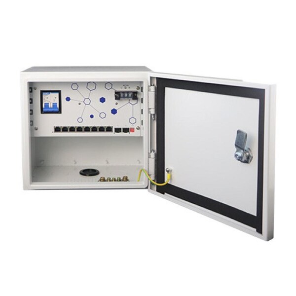 LDR Outdoor Hub, PoE Switch, Weather Proof IP55, Mains Power Input, 8 Port PoE Switch, 2 SFP Ports, AC220V Input, 280x200x260mm, White