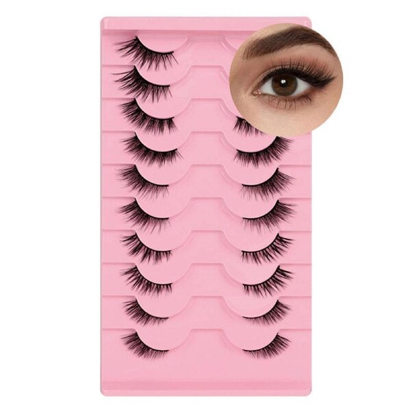 Nevenka Half Lashes Natural Look 3D Cat Eye Eyelashes 10 Pairs Multi Layered Wispy Fluffy Eyelashes Reusable-BYHZ