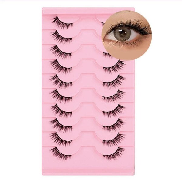 Nevenka Half Lashes Natural Look 3D Cat Eye Eyelashes 10 Pairs Multi Layered Wispy Fluffy Eyelashes Reusable-BY09