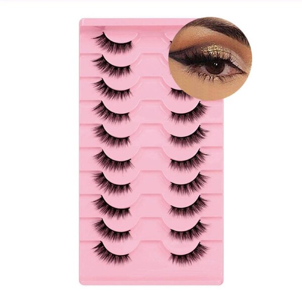 Nevenka Half Lashes Natural Look 3D Cat Eye Eyelashes 10 Pairs Multi Layered Wispy Fluffy Eyelashes Reusable-BY08
