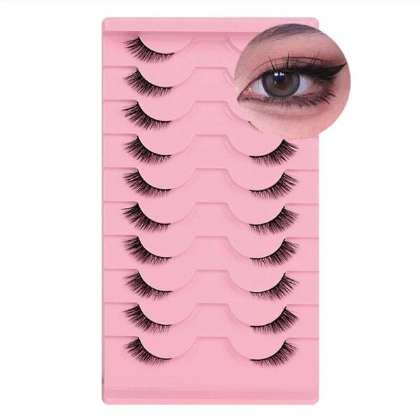 Nevenka Half Lashes Natural Look 3D Cat Eye Eyelashes 10 Pairs Multi Layered Wispy Fluffy Eyelashes Reusable-BY02