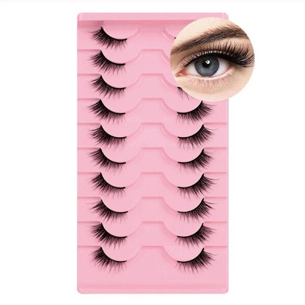 Nevenka Half Lashes Natural Look 3D Cat Eye Eyelashes 10 Pairs Multi Layered Wispy Fluffy Eyelashes Reusable-BY01