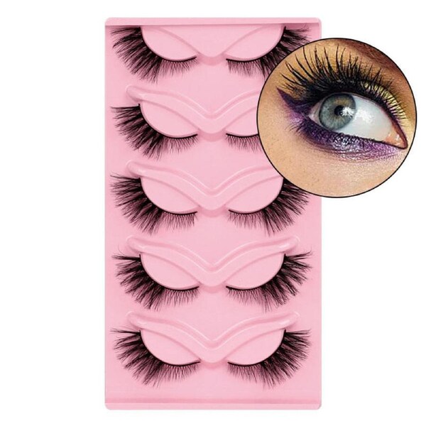 Nevenka Fox Eye Lashes 3D Fluffy False Eyelashes 5 Pairs Pack Mink Lashes for Party Daily Makeup-XF44