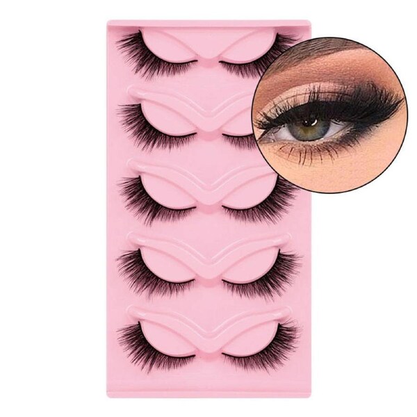 Nevenka Fox Eye Lashes 3D Fluffy False Eyelashes 5 Pairs Pack Mink Lashes for Party Daily Makeup-XF36
