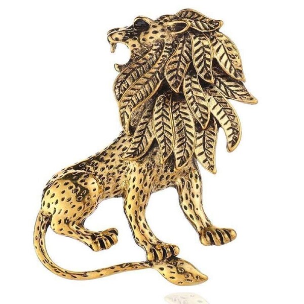 Antique Gold Lion Brooch Pin for Men and Women Vintage Suit Lapel Accessory