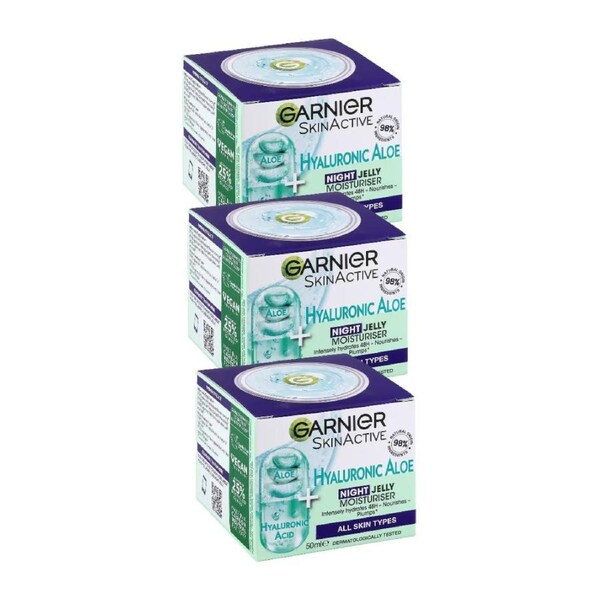 3x Garnier Skin Active Hyaluronic Aloe Hydrating Night Jelly Moisturiser 50ml