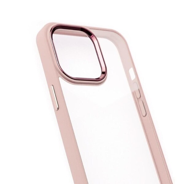 iPhone 13 Pro Compatible Case Cover With Shockproof Metal Camera Lens Protection Clear PC - Pink