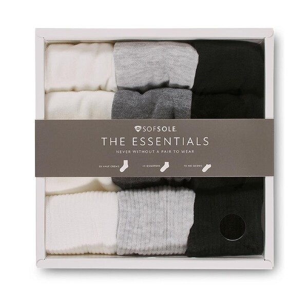 12pc Sof Sole Half/Crew Everyday Socks Essential Box Women/Men Assorted Med