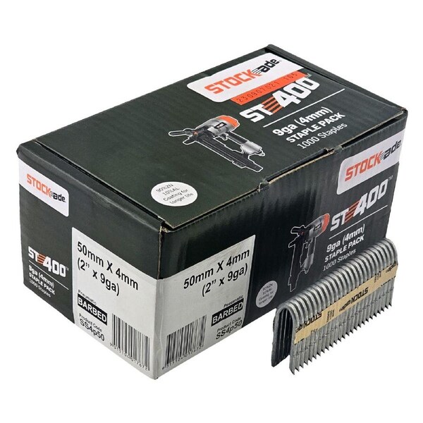 STOCKade 1000 Pack 50mm x 4mm 9GA Barbed Staples - 12454