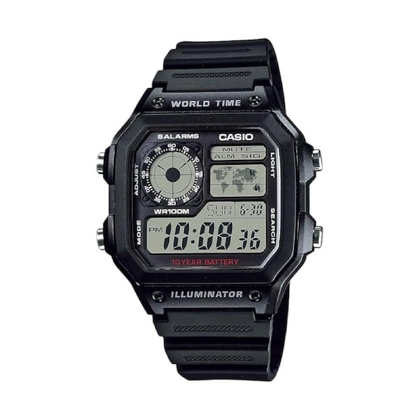 Casio Black Youth Series World Time Unisex Digital Sports Watch AE-1200WH-1A