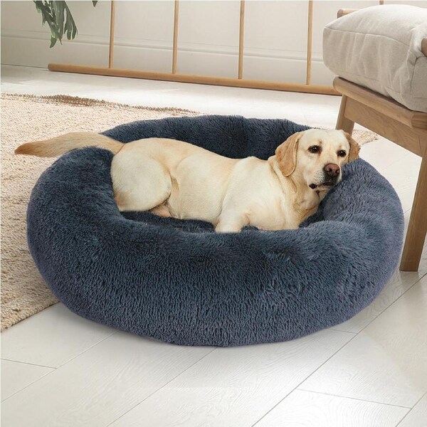 Pawz Dog Calming Bed Warm Soft Plush Thicker Round Comfy Sleeping Large Washable Dark Grey / L(70cm x 70cm x 20cm)